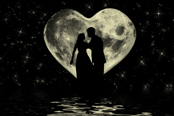 Valentine romantic atmosphere with heart shaped moon
