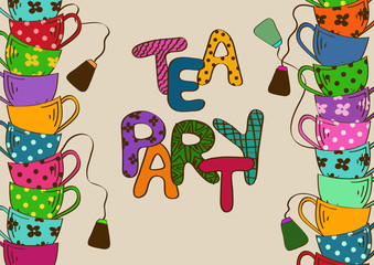 Tea party invitation with teacups