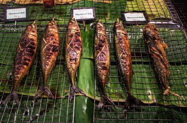 BBQ fish on a night market in Thong Sala village
