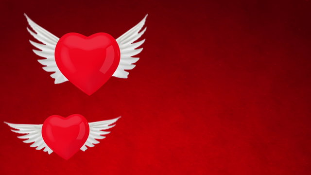 Two flying heart with wings