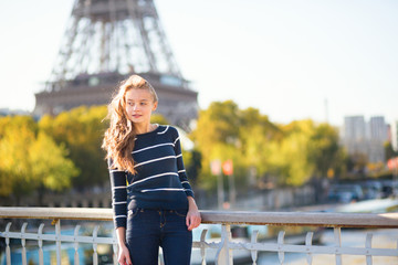 Girl in Paris on a sunny spring or fall day