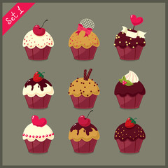 set of funny vector cakes