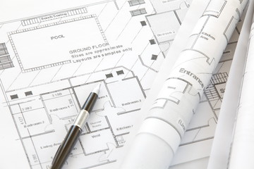 Architect rolls and plans.architectural plan