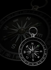 Plakat Klasyczny kompas, pokazujące kierunki, na czarnym