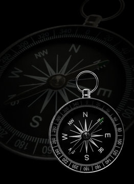 Classical compass, showing directions, on black
