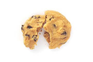 Broken chocolate chips cookie  on white background