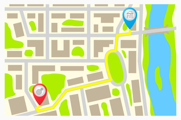 The route on the map of the city.