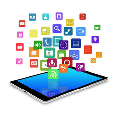 tablet with colorful application icons,cell phone illustration