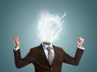 Idea concept, lamp head businessman full of energy to create and
