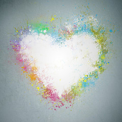 Creative valentine grunge background. Graffiti heart splatter on