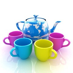 colorfull cups and teapot for earth
