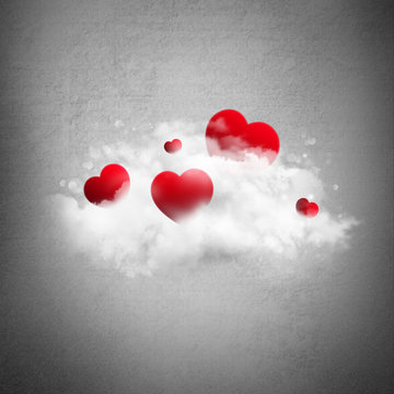 Red hearts in cloud. Valentine's day background