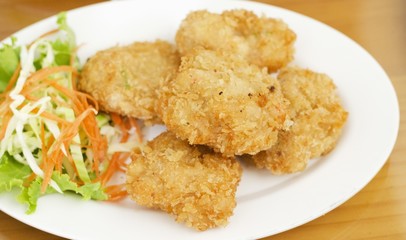 Fried shrimp menu in white dish stock photo