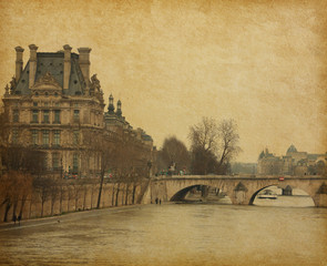 Plakat Seine. Bridge Pont Royal in central Paris, France.