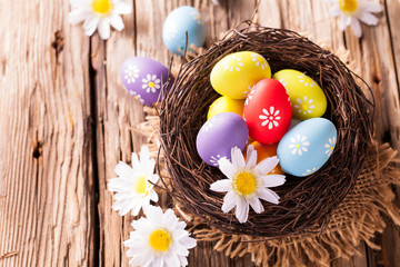 Easter eggs on wood
