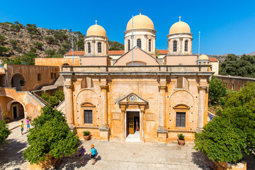 Fototapeta na wymiar Monastery (friary) in Messara Valley at Crete, Greece