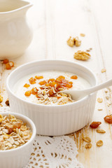 Healthy breakfast.  Apple yogurt with muesli