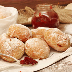 Fresh donuts with jam
