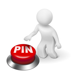 3d man with PIN ( Personal identification number) button