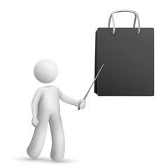 3d person pointing at the shopping bag