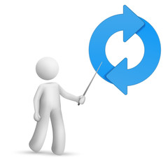 3d person pointing at a refresh symbol