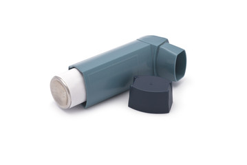 Asthma Inhaler isolated on white - obrazy, fototapety, plakaty