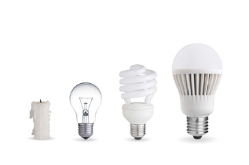 Candle, tungsten bulb,fluorescent bulb and LED bulb