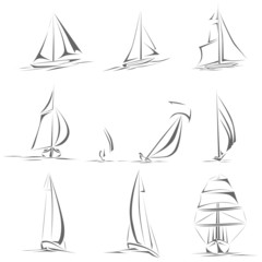 Set of different sailing ships icon(simple vector). - obrazy, fototapety, plakaty