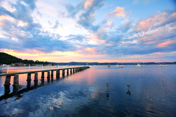Fototapeta na wymiar Saratoga Sunset and jetty pier