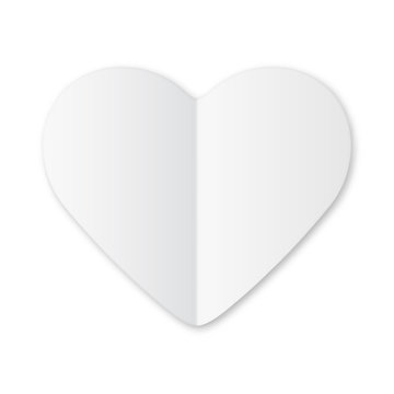 Paper white heart Valentines day card on white background.