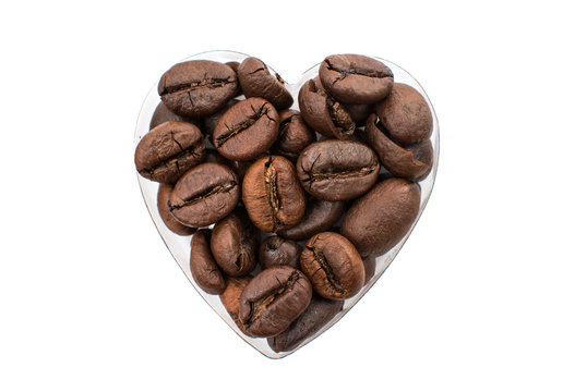 heart from coffee beans isolated