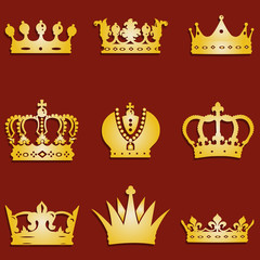 vector set of 9 gold crown icons
