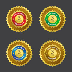 3 Years Warranty Gold Seal Vector Icon