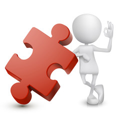 3d man showing okay hand sign with a puzzle