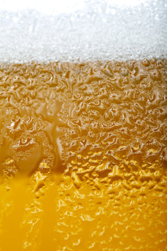Close-up picture of a beer with foam and bubbles