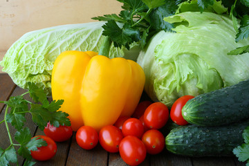 fresh vegetables - cabbage, peppers and herbs