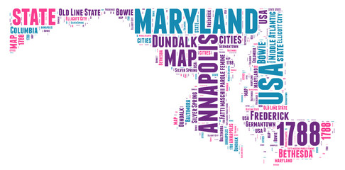 Maryland USA state map tag cloud