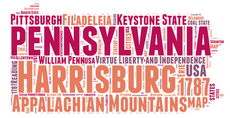 Pennsylvania USA state map tag cloud
