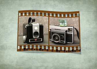 retro cameras in film strip