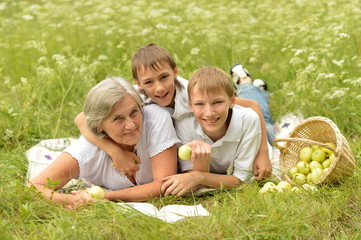 Fototapeta premium Happy family having a picnic on a sunny day
