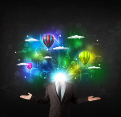 Man in suit with dreamy cloudscape concept