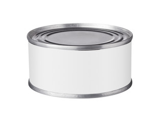 tin can with a blank label on a white background