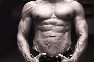 Fototapeta na wymiar Close-up z mięśni męskiego torsu, Pecz, brzucha i ramion