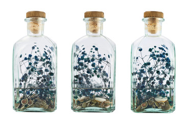 Glass bottle full of herbs