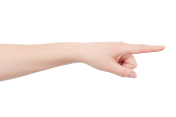 Woman hand is pointing to something
