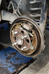 Old brake pads and cylinder brake drum