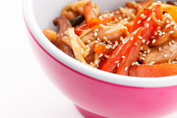 noodle with meat and vegetables