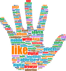 hands, which is composed of text keywords on social media themes