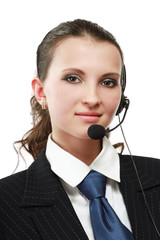 Beautiful business woman with headset. Call center.