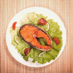 Baked steak trout. Top view